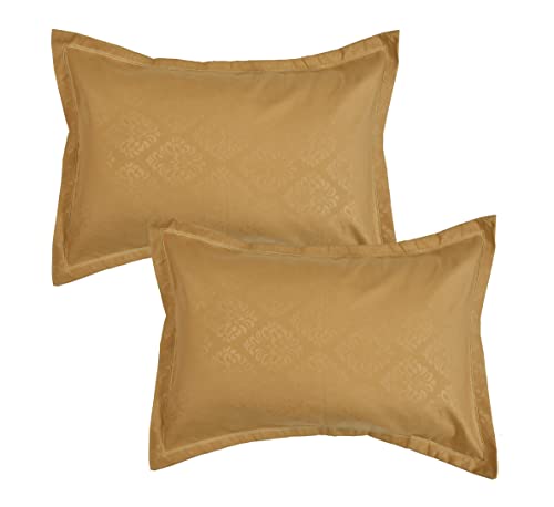 Image of Fitzy 280 TC Fitted bedsheet King Size, Elastic bedsheet, 72x78 inches + 10 inches Drop, with 2 Pillow Covers (Damass-Camel, 72 inch x 78 inch)