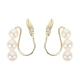 Gatuida Pendientes de Clip sin Perforación Tres Perlas Blancas Chapados Cobre y 14K Oro Diseño Ligero Dolor 2 Unidades para Mujer Elegante y Uso Diario