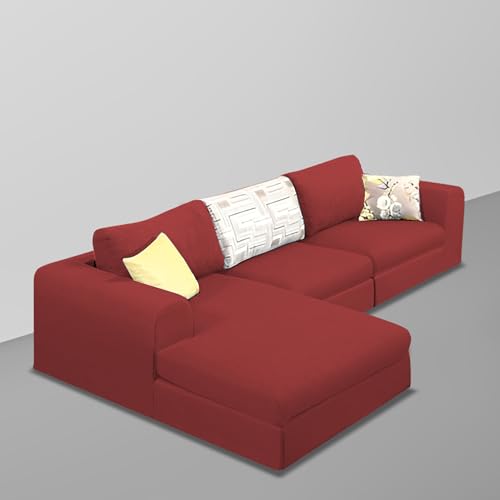Image of Koza LHS 4 Seater L Shape Sofa Set for Living Room (Maroon Fabric) Premium Fabric Sofa