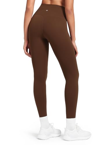HeyNuts Pure&Plain Workout Pro 7/8 Leggings for Women, High Waisted Athletic Compression Tummy Control Yoga Pants 25'' Java Coffee L(12)