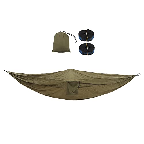 Hamaca Doble para Acampar, Columpio para Acampar al Aire con Hebilla de Acero con mosquetón, Cama Colgante de Nailon 210t para 2 Personas, Hamaca portátil Liviana para (Verde Oliva)