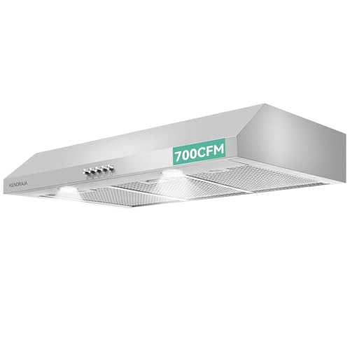 Kendraja 36Inch(900mm) Under Cabinet Range Hood | 700 CFM Stainless Steel | Convertible Ducted/Ductless Range Vent | Washable Grease Filters | 3 Speed Fan | LED Lighting | Includes Charcoal Filters