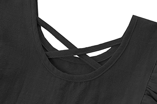 GSVIBK Girls Linen Cotton Dress Flutter Sleeve Back Cross Dress Toddler A-Line Skater Dress Baby Girl Halter Casual Sundress4