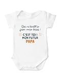 ❤️ Le body bébé “Qui va bientôt se faire vomir dessus ? C’est toi ! Félicitations futur papa” est le cadeau parfait pour annoncer une grossesse ou fêter l’arrivée prochaine de bébé avec humour. Avec son message plein d’esprit, il promet déjà les joies et les petites galères de la paternité !