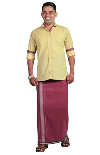 Image of PRAKASAM COTTON Velcro Pocket Dhoti | Thalapathi Border Readymade Cotton Kerala Mundu for Men