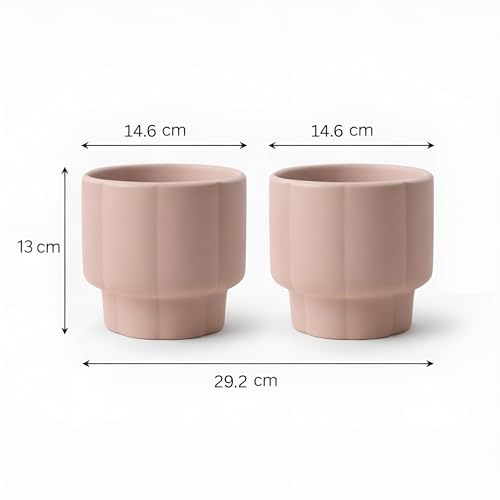 Image of Xtore Sophisticated Ribbed Ceramic Planter Set of 2 for Indoor Plants | Modern Minimal Pots for Living Room, Desk & Shelf Styling (Pack of 2, Planter only)