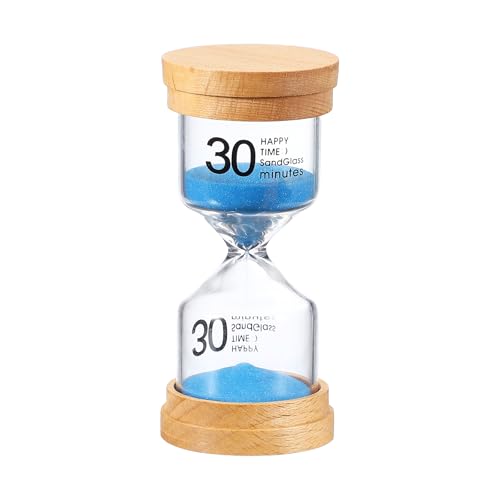 PATIKIL 30 Minute Sand Timer, Wooden Sand Watch High Glass Sandglass Timer for Living Room Kitchen Home Office Restaurant Decoration, Blue