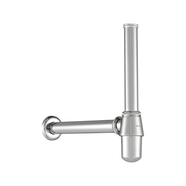 Image of Delta Faucet Bottle Trap 300mm I Full Brass Bottle Trap with Wall Flange and 227mm Pipe I Wall-Mounted Design for Basin I Universal G 1 1 /4 inch Connection I Chrome I IAOBT300