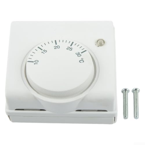Niceminiwall Termostato mecánico con interruptor de encendido/apagado para sistemas de calefacción de suelo, 220 V CA 10 A, rango de temperatura 10-30 °C, carcasa ABS blanca