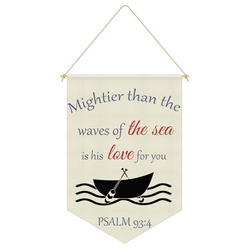 Christian Wall Decor for Bedroom Living Room Office Hanging Pennant Flag Banner Bible Verses Wall Decor Gift for Baby Boys Girls Kids Bedroom Nursery Classroom Psalm 93:4 Sign Linen Cotton Flag