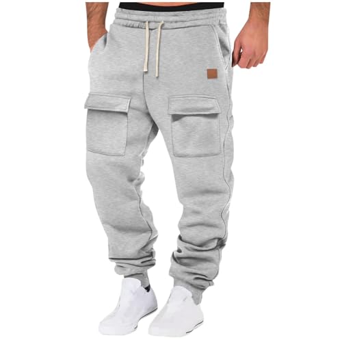 Men's Casual Cargo Pants Drawstring Fleece Running Track Jogging Sweatpants Workout Hiking Outdoor Joggers