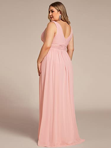 Image of Ever-Pretty V Neck Sleeveless Pleated Chiffon Maxi Plus Size Formal Dress for Women Bridesmaid Dresses 09016-DA