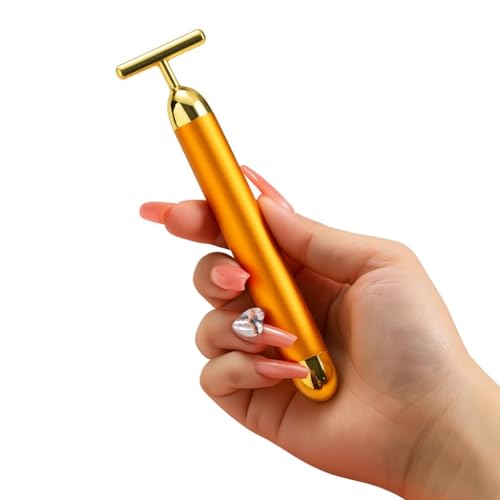Image of Face Massager Machine for Facial - Electric Gold Face Massager - T-Shaped Portable Anti-Aging 24K Gold Facial Massager for Face Lifting, Wrinkle Reduction & Skin Firming