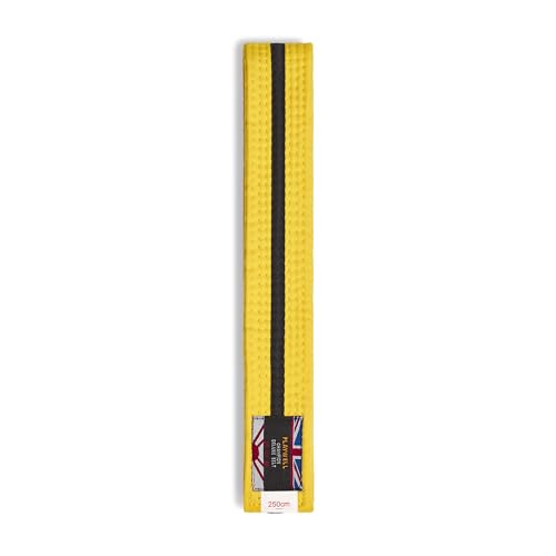 Playwell Martial Arts Cotton Coloured Belt With Black Stripe Grading Belt - (Karate, Judo Taekwondo) (Yellow Belt With Black Stripe, 320cm)