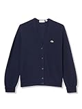 Lacoste Women's V-Neck Cashmere Pullover Sweater, Navy Blue, 36