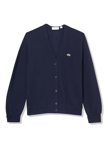 Lacoste Women's V-Neck Cashmere Pullover Sweater, Navy Blue, 36