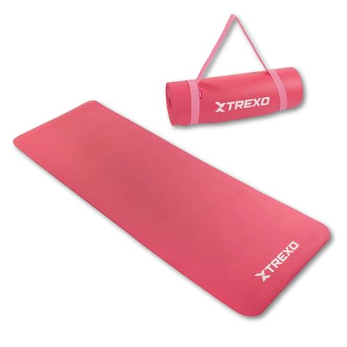 TREXO NBR Übungsmatte in Rosa 183 x 61 cm Material von außergewöhnlicher Haltbarkeit und Flexibilität 15 mm Dicke mit rutschfester Textur Komplett mit Trageriemen Ideal für das Fitnesstraining