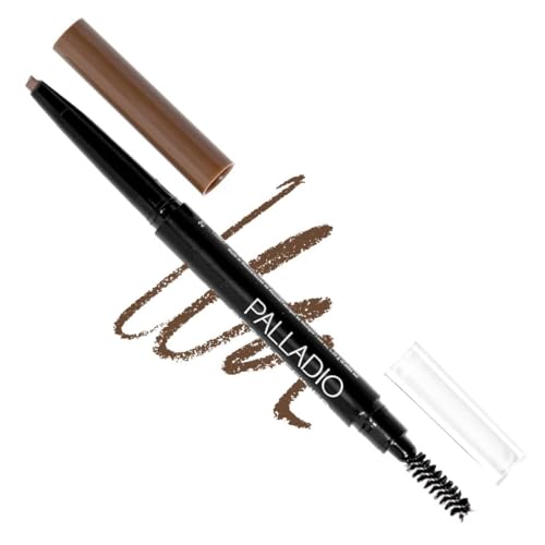 Image of Palladio Brow Definer Retractable Pencil, Triangular Tip Fills Brows for a Natural Look, Tame and Shape Eyebrows with Spoolie Brush, Eyebrow Shaper, Buildable Light to Dark Colors, (Medium Brown)
