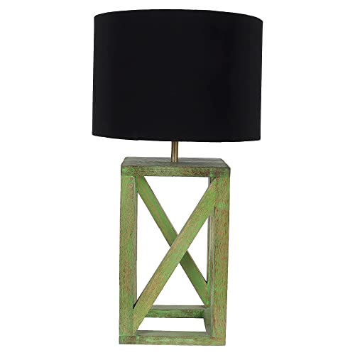 Image of tu casa Handcrafted Mango Wood Table Lamp with Pleated Off-White Cotton Fabric Shade | Elegant Bedside Night Lamp for Bedroom & Living Room