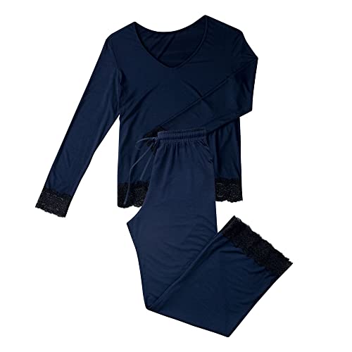 Pijama Blusa E Calca Pantalona Lounge, She, Feminino, Azul Marinho, M