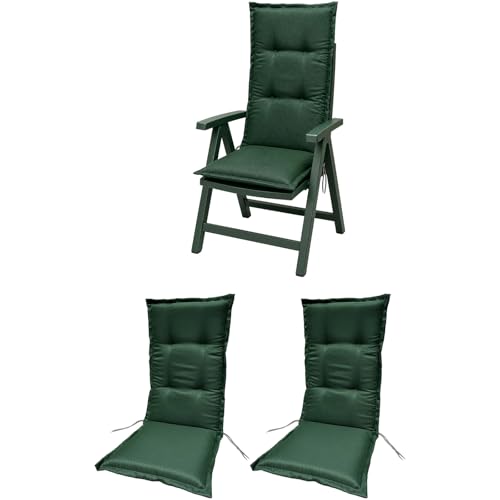 BURI 2X Auflagen Set Hochlehner für Gartenstühle 120x48x6cm Sesselauflagen Polster UV Lichtecht - Gartenstuhlauflagen Stuhlkissen mit Dicker Schaumstoff Füllung (Dunkelgrün)