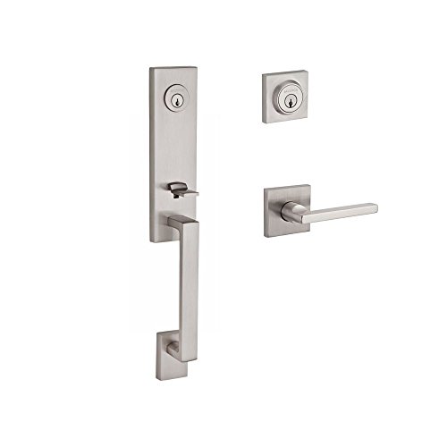 Baldwin DCSEAXSQULCSR150 Reserve Double Cylinder Handleset Seattle x Square with Contemporary Square Rose, Satin Nickel Finish, Left Hand