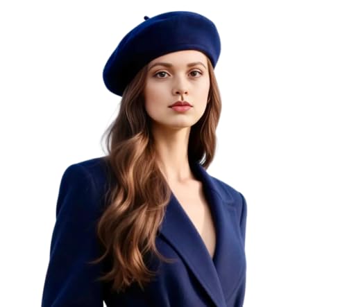 LA FERANI Damen Barrett Mütze Paris Style dunkel blau Baskenmütze Kaschmir Wolle für eleganten Stil Uni Farbe französisch Künstler (Dunkel Blau)