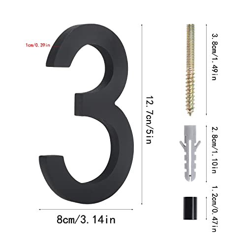Floating House Number, 5 Inch Modern House Numbers With 3M Double-Sided Sticker, Black Zinc Alloy Outdoor Address Sign For Yard Street And Mailbox #TOP1