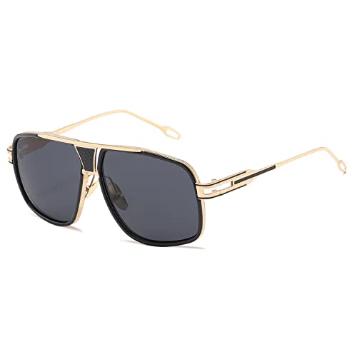 kimorn Sonnenbrille für Herren Retro Goggle Metallrahmen Classic Eyewear AE0336 (Gold&Schwarz, 62)