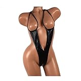 Sexy Crotchless Swimsuit for Women, Micro String Bikini, Shiny Metallic Swimwear, Extreme Bikinis Sexy Exotic Bodysuit (black)