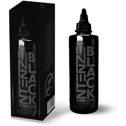 Intenze Black Label Tattoo Ink, Blackout Tattoos, Solid Black Designs, Lining, Shading, and Heavy Black Work, Made in USA, Reach Compliant, Exceptional Skin Coverage, Sterilized Cover