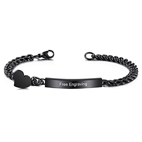MunkiMix Personalizadas Pulseras Grabado Nombre Identificación para Mujeres Niñas Eslabones de Scero Inoxidable para Tobilleras con Etiqueta de Corazón Regalos para Dama de Honor Joyería Cover
