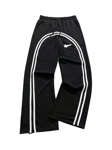 Verdusa Boy's Striped Baggy Sweatpants Y2k Graphic Wide Leg Long Track Pants Streetwear