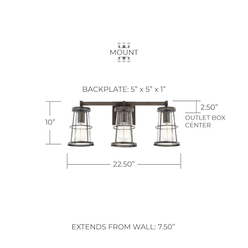 Image of Capital Lighting 127431NG Beaufort Clear Glass Bath Vanity Wall Mount, 3-Light 300 Total Watts, 10 inch H x 23 inch W, Nordic Grey