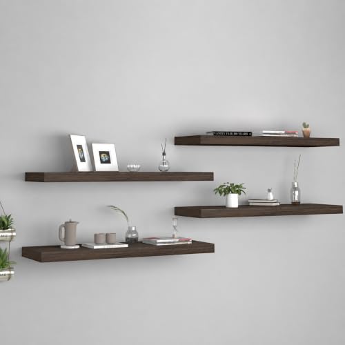 Image of Wooden Floating Wall Shelf| Wall Mount| Wall Rack| Wall Bracket for Home and Office Decor | Big Mounted Cabinets (Set of 4, Ash Walnut, Large)