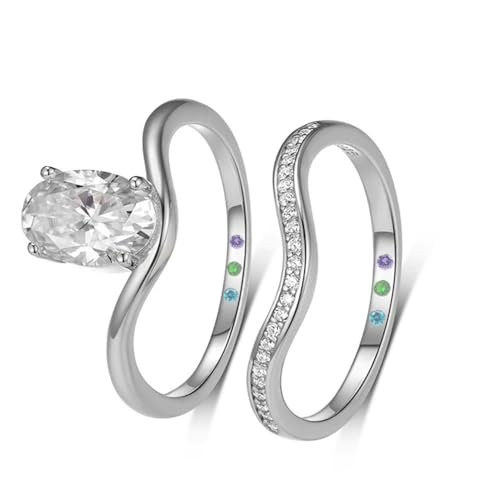 2-PC Oval Cut Moissanite Ring Set | S925 Sterling Silver 2.5CT Bridal Jewelry, 7x10mm Hypoallergenic Wedding Rings, Half-Eternity Band with Full Prong Setting