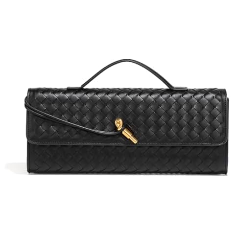 Dreubea Women's Handmade Woven Evening Bag Casual Leather Shoulder Handbag Fashion Crossbody Clutch Purse Black Cover