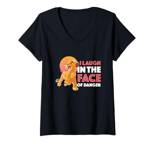 T-shirt Roi Lion col V femme avec imprimé Simba pour style décontracté