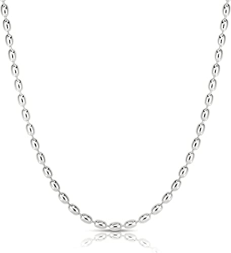 Sterling Silver Oval Rice Bead Strand Chain For Women & Girls - Made in Italy Comes With