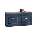 SoBuy Shoe Storage Bench with Seat Cushion - 2 Flip-Drawer Shoe Cabinet, Hallway Storage Bench, Small Shoes Rack Organizer with Seat for Entryway, Bedroom, Wooden, Blue, FSR64-B