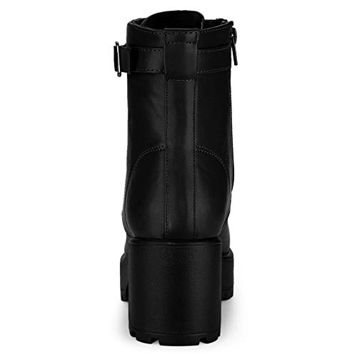 Allegra K Women's Zip Chunky Heel Platform Ankle Combat Boots4