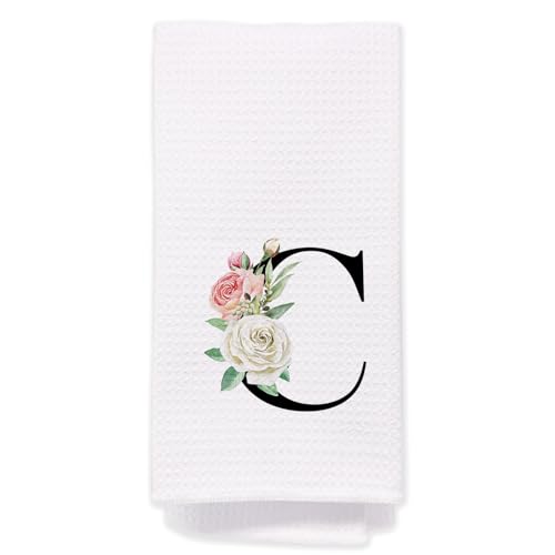 BitKan Monogrammed Towels - Initial Hand Towels for Bathroom Monogram Hand Towels Monogrammed Kitchen Towels with Intial C C Initial Gifts for Women/Men/Girls C Monogram Gifts(16 * 24in)