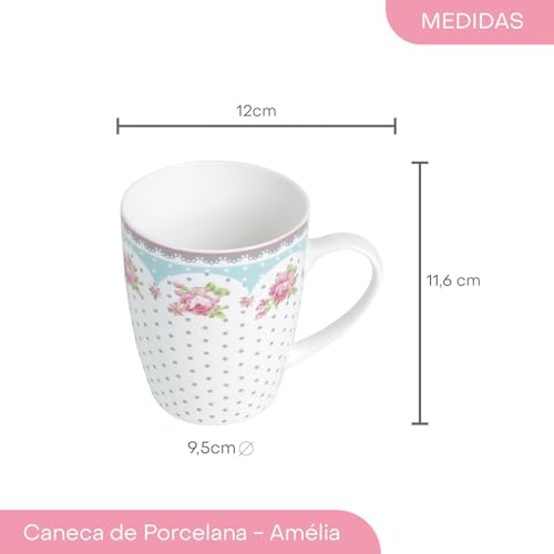 Conjunto Caneca com Tampa e Filtro de Porcelana Amelia Lyor Rosa/ Branco