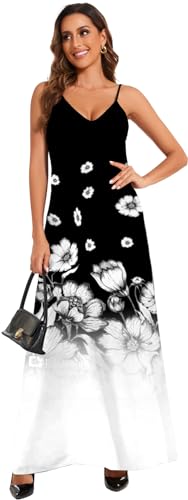 Image of Women's Maxi Sunflower Dresses Sleeveless Long Tie Dye Dress Casual Sundresses with Pockets