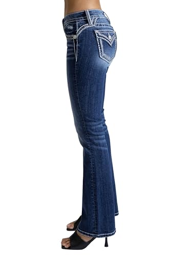 Miss Me Women's Saddle Stitched Nora Faux Flap Pocket Mid-Rise Bootcut Jeans3