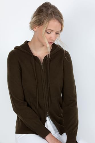 Image of JENNIE LIU Women's 100% Pure Cashmere Long Sleeve Zip Hoodie Cardigan Sweater