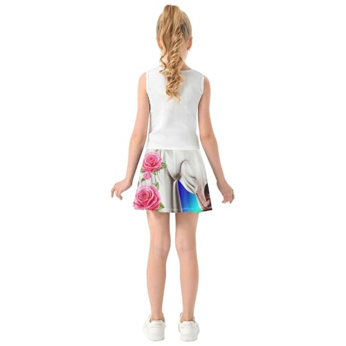 Joisal Athletic Shorts for Girls Skorts Beautiful Horse White Pink Rose Tennis Skirts Kids Preppy School 3t4