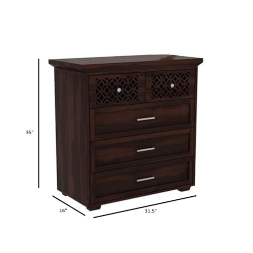 Image of Solid Sheesham Wood Wooden Chest of Drawers with 5 Drawer Storage for Your Stylish Living Room & Bedroom Storage (Ronald)