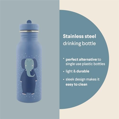 Trixie Baby Trinkflasche aus Edelstahl, 350ml/500ml, Auslaufsicher, mit Tragekordel, Schlanke Form für Kleine Hände, Bruchsicher, ab 3 Jahren (Mrs. Elephant, 500ml)