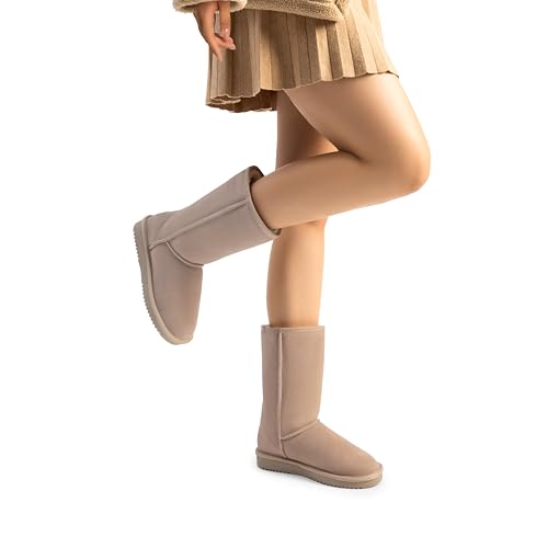 DREAM PAIRS Women's High-top Winter Snow Boots Faux Fur Lining Pull on Warm Comfortable Outdoor Booties Shoes for Women FuzzyClassic,Size 5,Sand,SHORTY_HIGH